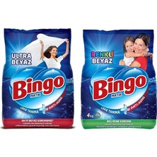 Bingo Matik Ultra Beyaz 4 kg + Renkli Beyaz 4 kg Toz Çamaşır Deterjanı 2 Li Set