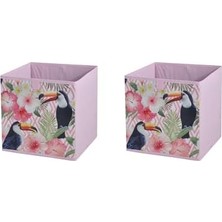 Vigordurus Homi Saklama Kutusu Seti,kapaklı Kuş ve Bahar Desen Kumaş 2 Adet 28X28X28CM