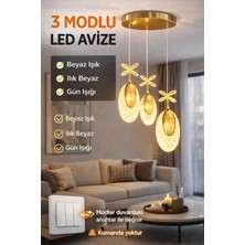 Kialed Royal LED Avize Modern 3 Renk Işıklı Salon Mutfak Yatak Odası Plafonyer Üçlü Sarkıt