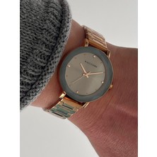 Mascionni  Çelik Kordon Kristal Efektli Kasa Rosegold Kadın Kol Saati