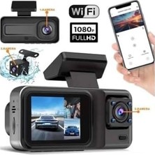 Vigordurus H98 Full Hd 1080P Wi-Fi Full Hd 3 Kameralı Araç Içi Kamera Araba Güvenlik Kamerası Gece Görüşü Ön Geri Iç Kayıt Ir LED