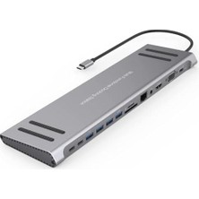 Vigordurus 14IN1 Type-C To Istasyonu 14'ü 1 Arada HDMI VGA Pd(3.0), 4 * Usb, 2 * USB C, 10 / 100M Gigabit 14 In 1 Uyumlu Adaptör 9199A