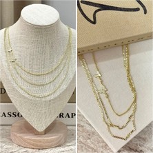 Ca Shopping Kelebek Detaylı Üç Sıra Altın Kaplama Kararmaz Kolye