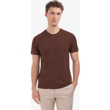 Pierre Cardin Erkek Koyu Kahverengi Slim Fit %100 Pamuk Bisiklet Yaka Basic Tişört 50325307-VR084