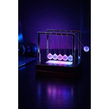 Hediye Filesi Rgb Işıklı Newton Denge Topu – Renkli Şeffaf Denge Topları, Pilli Masaüstü Dekoratif Aksesuar