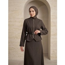 Foremia Fermuar Detay Etekli Takım-Kahve -