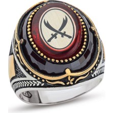 INNUENDO JEWELRY Kırmızı Taşlı Çift Motifli Erkek Yüzük
