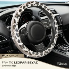 Form Leopar Desen - Taşlı Geçmeli Oto Direksiyon Kılıfı-Deri %100 Yerli 38-40CM