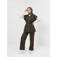 Foremia Yelek Fermuar Detay Pantolon Çımalı Takım-Kahve -