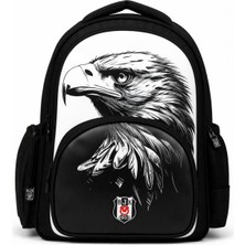 Beşiktaş Lisanslı 3 Bölmeli Kartal Desenli Okul Çantası - Rubber Logolu Su Itici Kumaşlı Okul Sırt Çantası