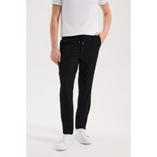 Jakamen Siyah Comfort Fit Beli Lastikli Esnek Kumaş Jogger Pantolon