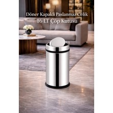 Loremp Paslanmaz Çelik Döner Kapaklı Çöp Kutusu 16 Lt | Şık ve Dayanıklı Metal Tasarım