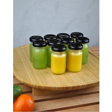 Qualitev 10 Adet Şeffaf Cam Shot Detoks Şişesi 67 ml Sızdırmaz Siyah Metal Kapaklı Mini Kavanoz 67 ml