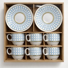 Marbey Gıda 6 Kişilik Porselen Türk Kahvesi Fincan Takımı 12 Parça – Şık Desenli Kahve Fincanı Seti Hediye Için Uygun Marey Beyaz  Mavi