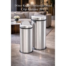 Loremp Döner Kapaklı Paslanmaz Çelik Çöp Kutusu 20 Lt | Metal Mutfak Banyo Ofis Çöp Kovası