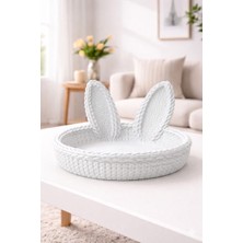 Baalaa Tavşan Kulaklı Dekoratif Kahve Sunum Tepsisi –3dbaskıplastik-Örgü Görünümlü Şık Servis Tabağı