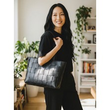 Sanat %100 Hakiki Deri Intrecciato Örgü Omuz Çantası