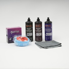 Plus Car Pluscar Pro Correction Set 3'lü Pasta Cila Hare Giderici (1000 Ml) + Premium Uygulama Süngeri & Mikrofiber Bez Hedıye