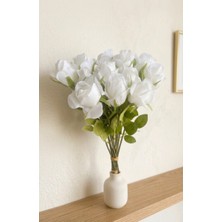 Yasima 12LI Tek Dal Beyaz Islak Dokulu Gül Buketi 40 cm