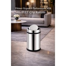 Loremp Döner Kapaklı Çöp Kutusu 11 Lt Paslanmaz Çelik | Mutfak Banyo Ofis Metal Çöp Kovası