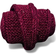 Pafuli El Örgüsü Kruvasan Mini Atkı Bordo Simli