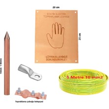 Uzunoğlu Bakır Statik Elektrik Topraklama Levha Seti 5 mt Kablolu (Tüm Malzemeler Saf Bakırdır)