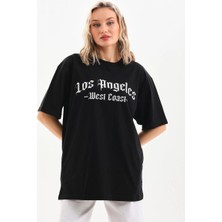 Freedom Baskılı Oversize T-Shirt - Siyah -