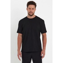Freedom Düz Biskilet Yaka Oversize T-Shirt - Siyah -