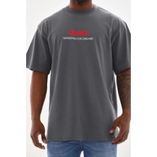 Freedom Baskılı Oversize T-Shirt - Füme -