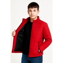 Freedom Şişme Mont Hafif ve Sıcak Tutucu Kışlık Fermuarlı Su Itici Rahat Günlük Mont Kapüşonuz Modern Tasarım - Kırmızı