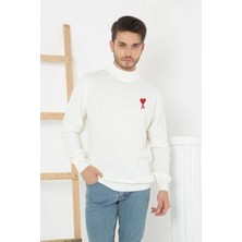 Freedom Erkek Yarım Bağazlı Kazak Baskılı Dokuma Triko - Beyaz