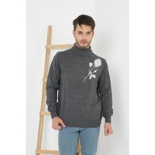 Freedom Baskılı Yarım Boğazlı Uzun Kol Dokuma Triko - Füme