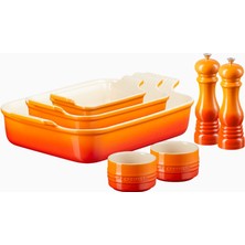 Le Creuset 5 Parça Seramik Fırın Kabı ve Tuz-Biber Değirmeni Seti