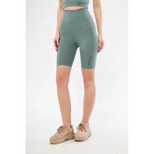 Freedom Yüksek Bel Fitilli Biker Baskılı Şort - Mint Yeşili