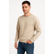 Freedom Üç Iplik Düz Bisiklet Yaka Sweatshirt - Bej -