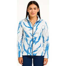 Freedom Tam Fermuarlı Desenli Polar Sweat Lightning Desen Yakalı, Uzun Kollu, Oversize Rahat Kalıp - Beyaz