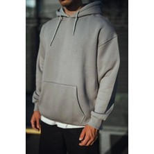 Freedom Üç Iplik Penye Kapşonlu Basic Sweatshirt - Boyalı Gri -