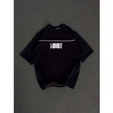 Freedom Bisiklet Yaka Baskılı Oversize T-Shirt - Siyah