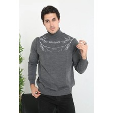 Freedom Baskılı Tam Boğazlı Uzun Kol Dokuma Triko - Antrasit