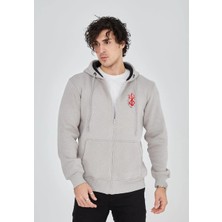 Freedom Baskılı Tam Fermuarlı Kapşonlu Sweatshirt - Boyalı Gri