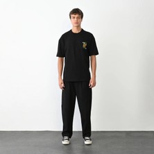 Freedom Bisiklet Yaka Baskılı Oversize T-Shirt - Siyah -
