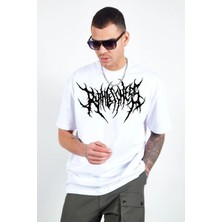 Freedom Bisiklet Yaka Baskılı Oversize T-Shirt - Beyaz -