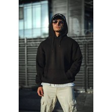 Freedom Üç Iplik Penye Kapşonlu Basic Sweatshirt - Siyah -