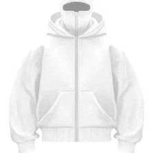 Freedom Samuray Ninja Çift Kapşonlu Zıp Fermuarlı Kanguru Çepli Tam Fermuarlı Hoodie  Sweatshirt - Beyaz