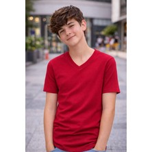 Freedom Genç Erkek Çocuk V Yaka Tişört Model - Bordo