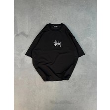 Freedom Bisiklet Yaka Baskılı Oversize T-Shirt - Siyah -