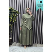 Elmas Tesettür Kadın Giyim Büyük Beden Tokalı Saten Battal Etekli Takım