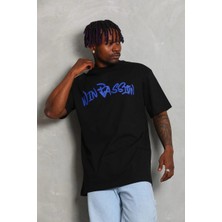 Freedom Oversize Baskılı Bisiklet Yaka T-Shirt - Siyah -