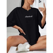 Freedom 20/1 Penye Compack Classical Baskılı Siyah Oversize Tişort - Siyah -