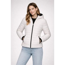 Freedom Kadın Şişme Kapüşonlu Fermuarlı Mont Su Itici Kapitone Cepli Ceket - Krem